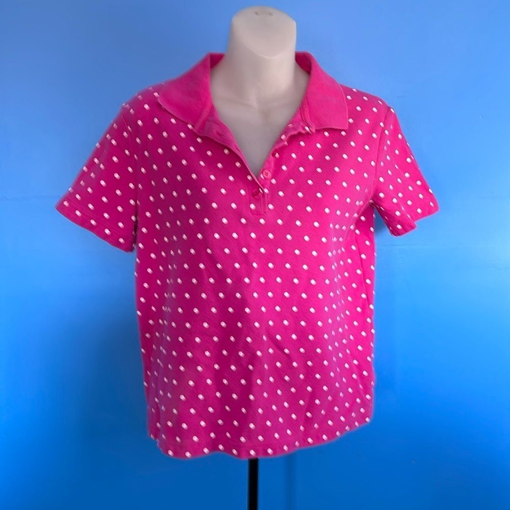 Kim Rogers Pink Polka Dot Polo – Women's Small, Short Sleeve Classic Style